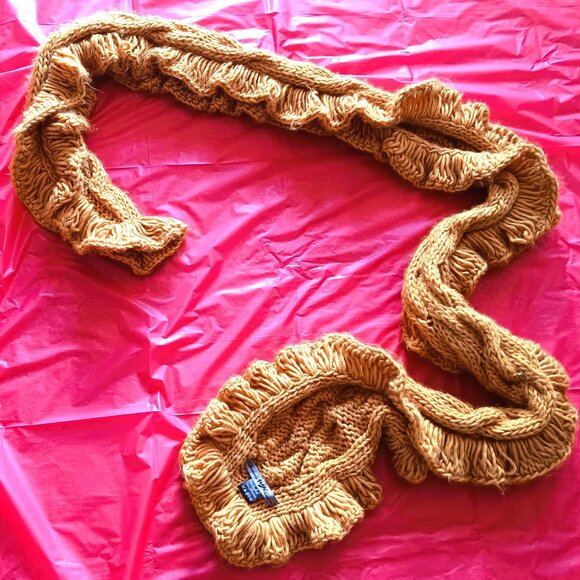FANCY KNIT LONG GOLD ACRYLIC SCARF, "14 by "98 - Picture 2 of 5